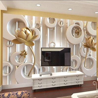 

3D Wall Mural Stereoscopic Golden Lotus Кольцо Цикл Пользовательские Современные Роскошные Креативные обои Телевизор Заставка Стеновая Бумага для Стены