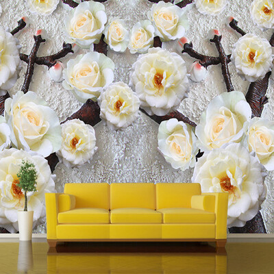 

3D Stereoscopic Relief Yellow Flower Mural Wallpaper Custom Fashion Interior Flower Design Photo Wallpaper Living Room 3D Murals