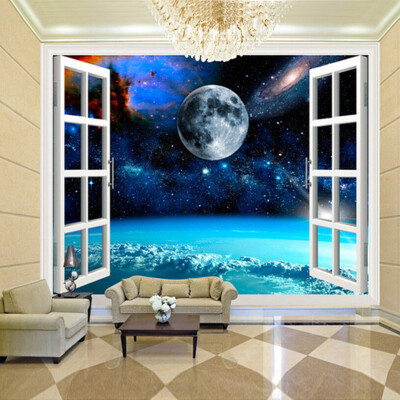 

Custom Mural Photo Wallpaper 3D Window Space Planet Earth Wall Painting Bedroom Living Room Wall Papers Home Decor Wallpaper