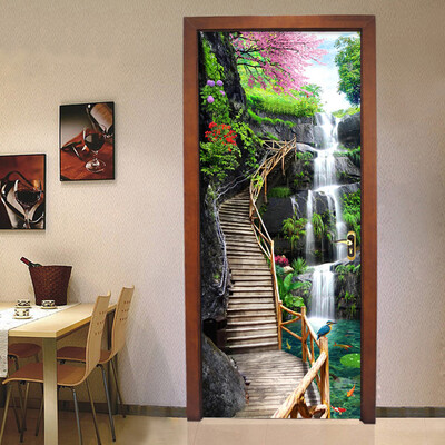 

3D Wallpaper Chinese Style Waterfall Nature Landscape Door Sticker Self Adhesive Waterproof 3D Home Decor 77cm x 200cm