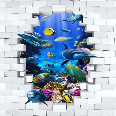 

Free shipping custom anti-skidding thickened bathroom wallpaper Underwater World Dolphins 3D Stereo Painting Flooring 250cmx200cm