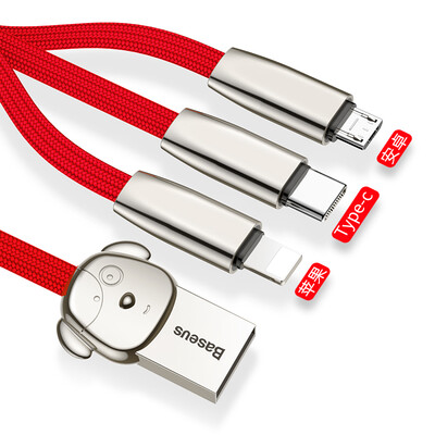 

Baseus Type-C / Mirco / Apple Data Line Android Phone Быстрая зарядка Triple Play Применимый iPhoneX / 8 / 7P Samsung Millet Huawei Charging Cable 1.2 Meter Red