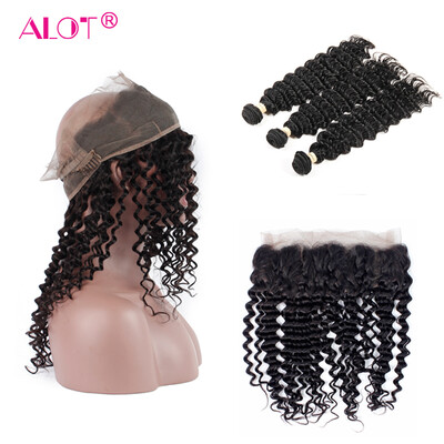 

Alot Unprocessed Virgin Indian Deep Curly Hair 3 Связки с 360 фронтальными дешевыми глубокими волнами Человеческие волосы 100 г Связывает волосы Virgin