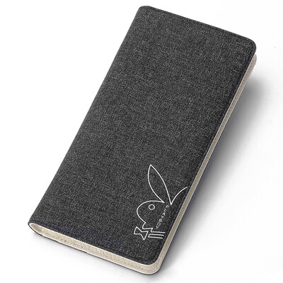 

Playboy playboy mens wallet mens long paragraph simple canvas youth vertical wallet tide mens multi-card position ticket holder PAA4421-7B black