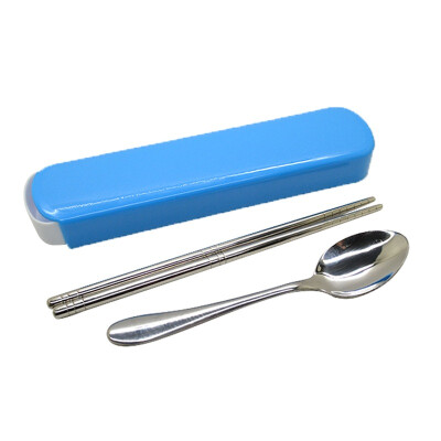 

Gagarin thicken portable stainless steel chopsticks spoon tableware two suit blue