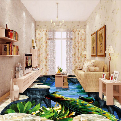 

Free Shipping 3D outdoor peacock mountain scenery flooring wallpaper dining room lobby hall floor mural 250cmx200cm