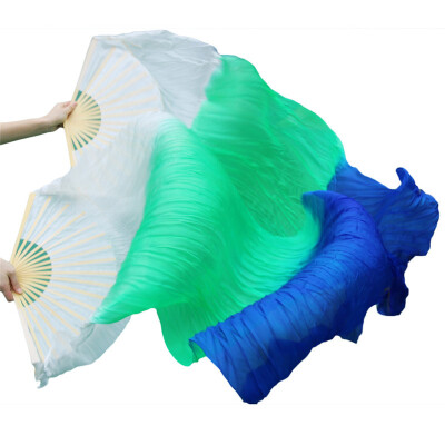 

New Arrivals Stage Performance Dance Fans 100% Silk Fans Colored 180cm Women Belly Dance Silk Fans 2pcs White+Green+Royal Blue