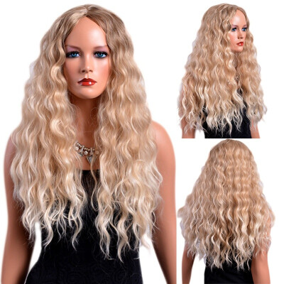 

Looking Cheap Wigs for Blonde Women Christmas Long Wavy Full Machine Made Middle Part  Lace Glueless Synthetic Hair Wigs