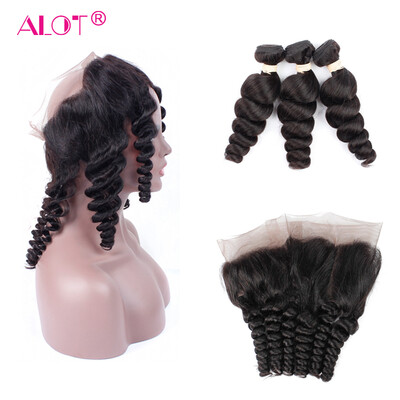

Alot Малайзийский Virgin Hair Loose Wave 3 Bundles с 360 кружевами Фронтальные волосы Малайзийский Loose Weave 360 ​​Фронтальный с пачками Волосы Ext