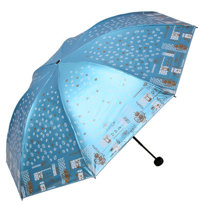 

Paradise umbrella Mocha life double-sided soft pink color plastic anti-UV three-fold black bar steel skull umbrella gray blue 33131E