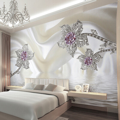 

Пользовательские 3D стереоскопические ювелирные изделия Diamond White Lines Silk Art Wall Mural Обои Жилая комната TV Back Murales De Pared 3D