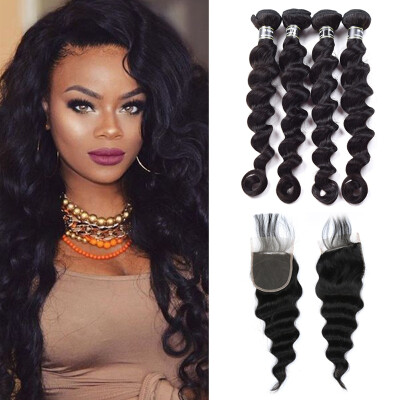 

Amazing Star Malaysian Virgin Hair Loose Wave with Closure Unprocessed Virgin Human Hair Bundles with Closure Free Part