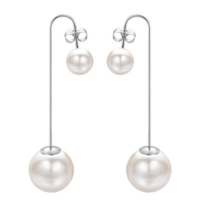 

Yoursfs Pearl Threader Earrings Double Pearl Drop Dangle Long U Ear Hook Sweet Women Earrings 5cm