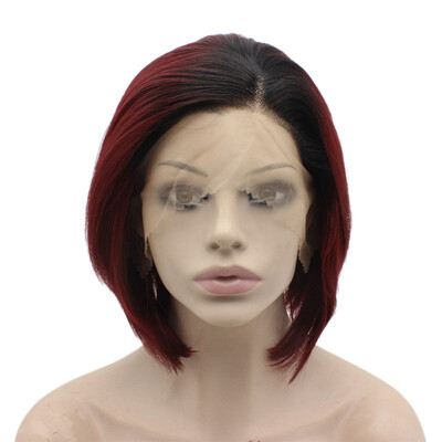 

Iwona Synthetic Hair Lace Front Short Straight Bob Black Red Ombre Wig
