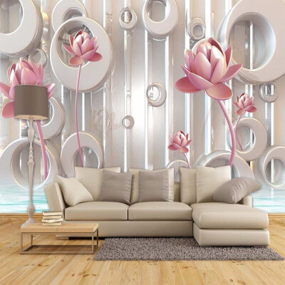 

Personalized Customization 3D Stereo Relief Pink Lotus Photo Mural Wallpaper Modern Art Dining Room Living Room Home Decor Mural