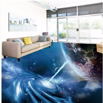 

Free Shipping 3D stereo cool cosmic sky blue floor tiles wallpaper mural hotel bar lounge wear floor painting sticker 250cmx200cm