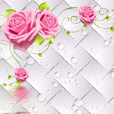 

Модный дизайн интерьера 3D Stereo Water Drop Flowers Mural Обои Гостиная Телевизор Диван Фон Стена Романтический Обои 3D