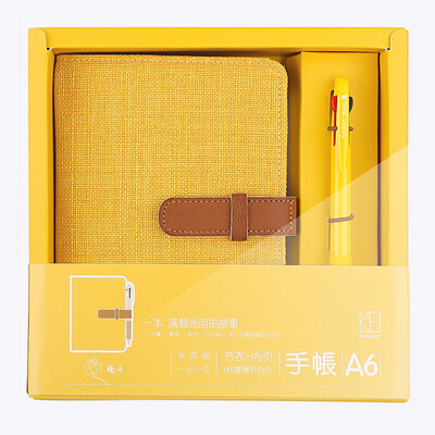 

Kinbor hand book stationery gift box set A6 cotton linen account book three-color ball pen bean blue DTB6515