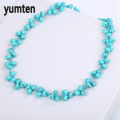 

Yumten Blue Turquoise Woven Necklace Natural Stone Crystal Ladies Beads Popular Handmade Women Boutique Accessories Colgante Fox