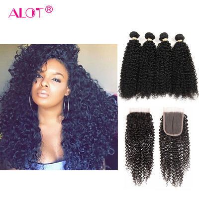 

Alot Hair Kinky Curly with Closure Indian Kinky Curly 4 Bundles with closure Deep Curly virgin human hair