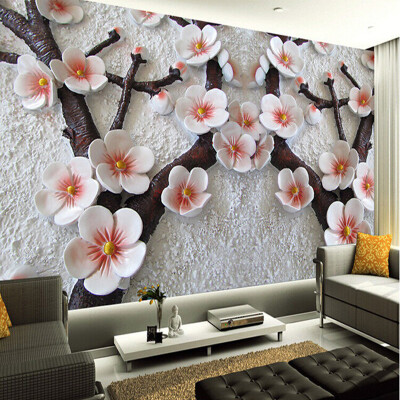 

Высокое качество Deep Texture Relief 3D Murals Современное искусство Plum Blossom Photo Wallpaper Гостиная Спальня Papel De Parede Цветочный 3D