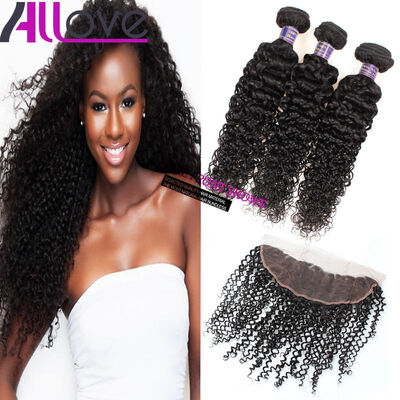 

7A Ear to Ear Lace Frontal Closure With Bundles Peruvian Kinky Curly Virgin Hair With Frontal Mink Human Hair Bundles With Closur