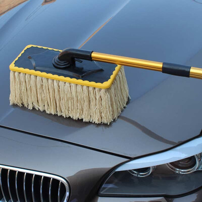 

Car kiss car dust mites aluminum alloy rod rotating telescopic cleaning car wax brush gold rod cotton brown line