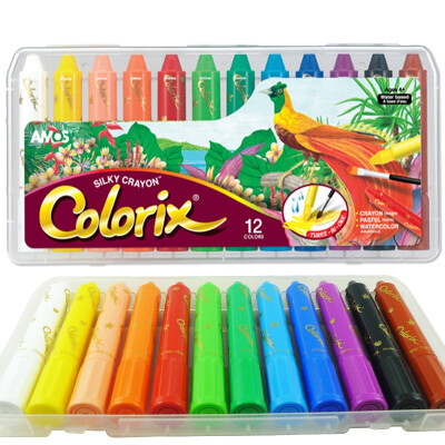 

AMOS Korea imported rotary can be washed crayons / pastels / watercolor triple children's painting tools 12 color thick rod plastic box
