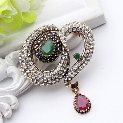 

Luxuries Turkish Water Drop Brooches For Women Jewelry Antique Gold Color Resin Rhinestone Brooch Broches Ladies Ethnic Pins