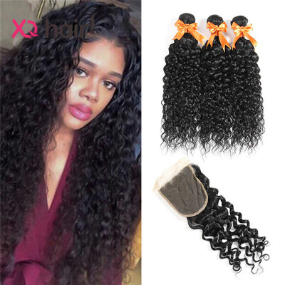 

Human Hair Weave With Closure Water Wave With Closure Brazilian Hair Weave Bundles Water Wave Virgin Hair 3 Bundles With Closure