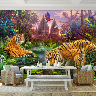 

Custom Wallpaper 3D Stereo Primary Forest Tiger Animal Photo Wall Murals Children Cartoon Kids Bedroom Oil Painting Decor Murals