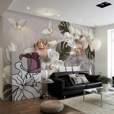 

Custom Mural Wallpaper 3D Stereoscopic Relief Pearl Flowers Nordic Retro TV Background Decor Wall Papers Home Decor Living Room