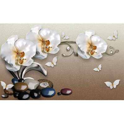 

High Quality 3D Stereo Golden Jewelry Butterfly Orchid Luxury Wallpaper Hotel Living Room TV Backdrop Wall Decor Flower 3D Mural