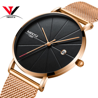 

Ultra Thin Men Quartz Wrist Watch Mesh Band Simple Fashion Leather Strap Watch NIBOSI 2018 New Brand Luxury Wristwatches Relogios