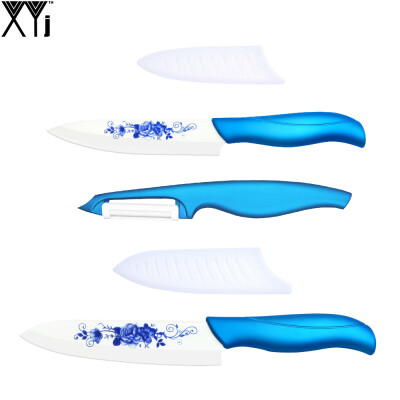 

XYJ Brand Practical Kitchen Knife Pattern Balde Kitchen Accessories Blue Handle 5" 6" Ceramic Knives Gift Sale + One Peeler