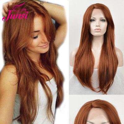 

JUNSI Orange Synthetic Lace Front Wigs for Women Afro Long Straight Wig with Bangs Heat Resistant Full Natural Hair