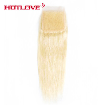 

HOTLOVE Hair Brazilian 613 Blonde Straight Lace Closure 4x4 Brazilian Virgin Hair Closure Free Part Bleached Knots With Baby Hair