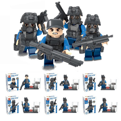 

KAZI 84033 6Pcs/Set City police SWAT team CS Commando Army soldiers with Weapon Gun Blocks Military Toy