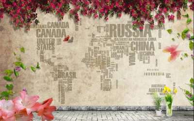 

3D photo wallpaper Romantic flower letter map of the world hotel living room backdrop mural wallpaper personalized custom mural