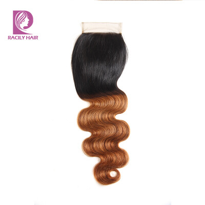 

1B/30 Ombre Brazilian Hair Body Wave Closure 1 Piece Ombre Dark Brwon Free Middle Three Part Invisible Human Hair Lace Closure