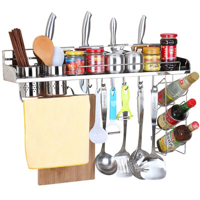 

Kitchen maxcook 304 stainless steel kitchen shelf knife holder 70CM wall hanging double cup with hanging basket MCWA-BG703 spice rack with fence does not rust