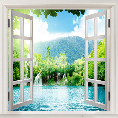

Custom 3D Mural Wallpaper Window 3D Waterfalls Forest View Art Mural Living Bedroom Hallway Childrens Room Photo Wallpaper