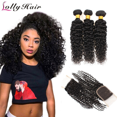 

Top Quality 7A Brazilian Kinky Curly Virgin Hair With Closure Hair Bundles With Lace Closures Brazilian Virgin Hair with Closure