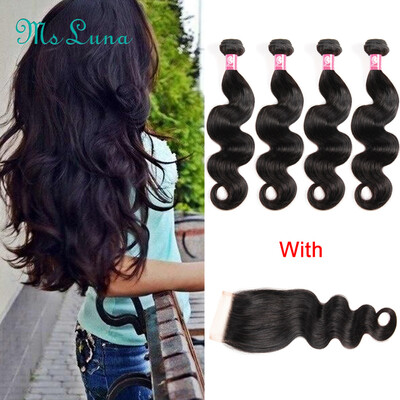 

Brazilian Virgin Hair With Closure 4 Bundles Human Hair With Lace Closure Peerless Virgin Hair Brazilian Body Wave With Closure