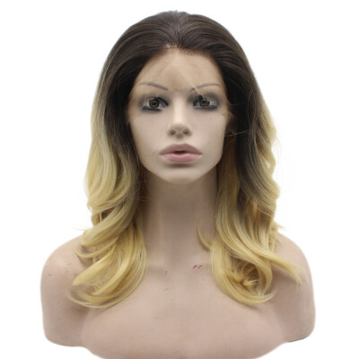 

Medium Long Wavy Ombre Blonde Glueless Lace Front Synthetic Wig