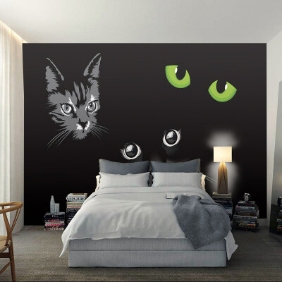 

Custom Wall Mural Personality Black Cat Cat Eyes Modern 3D Living Room Sofa TV Backdrop Hall Fresco Wallpaper Wall Covering Roll