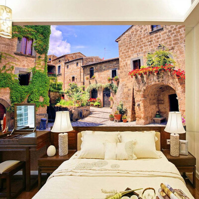 

Custom 3D Photo Wallpaper Retro Building Town Street View Murals TV Background Home Decoration Wall Painting Living Room Bedroom