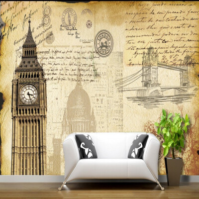 

Customized 3d Photo Mural Wallpaper European Retro London Big Ben London Bridge Wall Restaurant Background wall mural