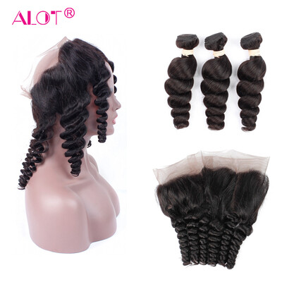 

Alot Indian Virgin Hair Frontal Closure Loose Wave Human Hair 360 Кружева с 3 пучками Свободные волновые волосы 360 Кружева Фронтальные