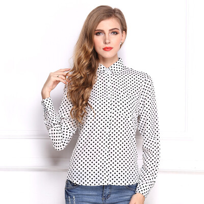 

Women Spring Longsleeve Blouse Spring new temperament wave point Slim OL shirt was thin lapel long-sleeved chiffon blouse L17